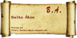 Balko Ákos névjegykártya